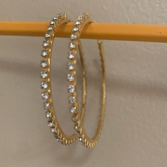 Vintage Rhinestone Crystal Oversized Hoop Earrings - Picture 10 of 14
